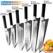 Myvit Chef Knives Set of Kitchen Japanese Santoku Knife Hammered High Carbon Steel Anti-stick with Guards Utility Slicing Tools