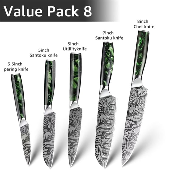 Myvit Damascus Steel Kitchen Knife 3-7Piece Set Japanese Santoku Knife Professional Chef Knife with Easy-Grip Resin Handle