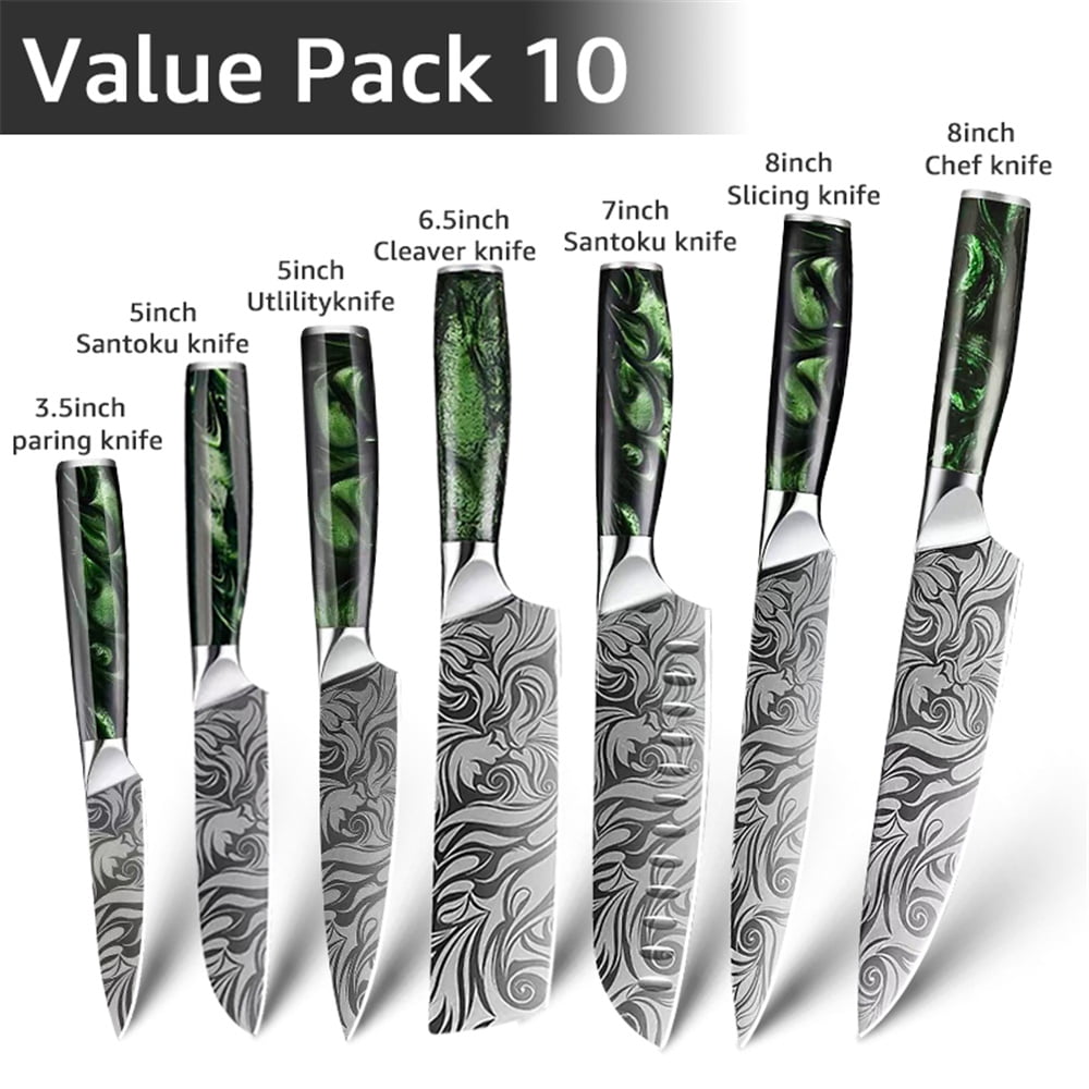 Myvit Damascus Steel Kitchen Knife 3-7Piece Set Japanese Santoku Knife Professional Chef Knife with Easy-Grip Resin Handle