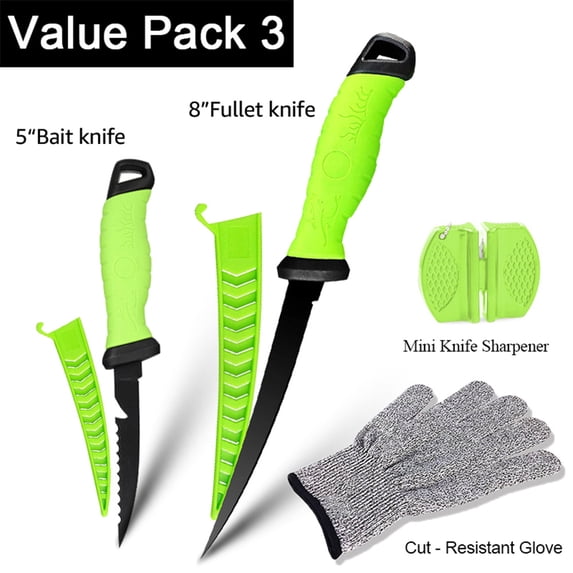 Myvit Fillet Knife Professional Fishing Boning Knife with Sheath for Meat Steak Mutton Chop Cutting Slicing,Stainless Steel Scraping Coating Blade with Self-locking Buckle