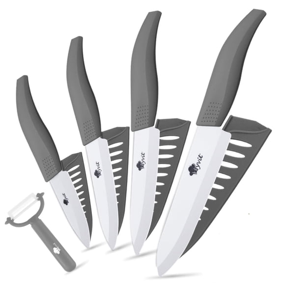 Myvit Kitchen Knives Set of 4 with Ceramic Peeler, Rustproof Ceramic Knife 6-inch Chef Knife, 5-inch Utility Knife, 4-inch Slicing Knife and 3-inch Paring Knife