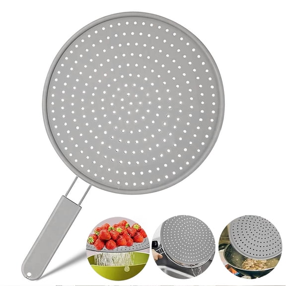 Myvit Silicone Splatter Screen Pan Cover-11 inch Heat Resistant Oil Splash Guard - Fry Wall Splash Guard Silicone Cooling Mat,Drain Board for Frying Pan