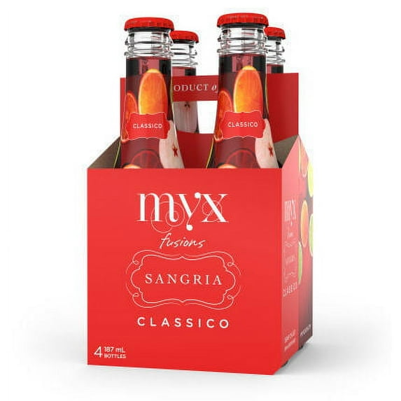 Myx Fusions Classico Sangria Doux Fruit Wines Zinfandel, 187 ml 4 Pack Glass Bottle Spain 5.5% ABV