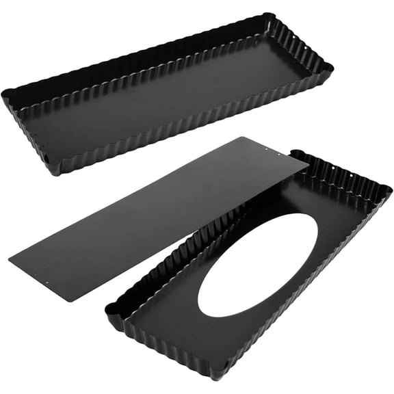 Myyaowl 2pc Rectangular Tart Pan, Non-Stick Long Baking Mold with Removable Loose Bottom, Carbon Steel Pan for Tiramisu Quiche, Local Warehouse Fast Shipping