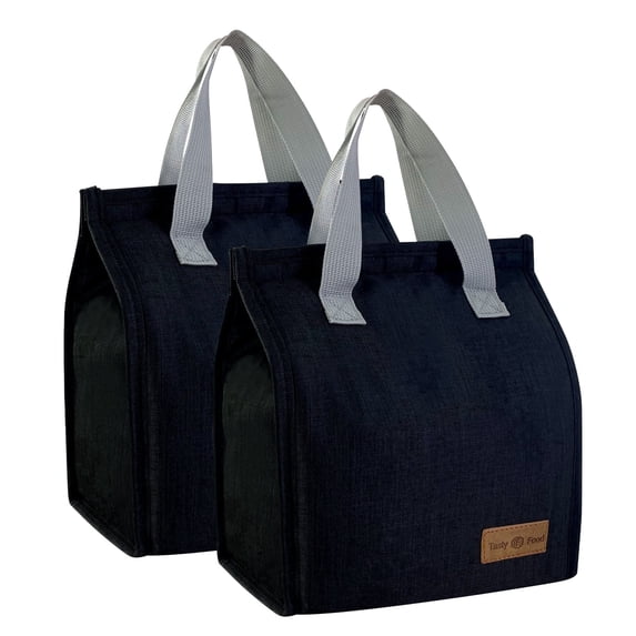 Mziart 2 Pack Lunch Bag, Insulated Lunch Box for Women Men Work Office Picnic, Reusable Small Lunch Tote Bento Cooler Bag Lunchbox Containers, Black
