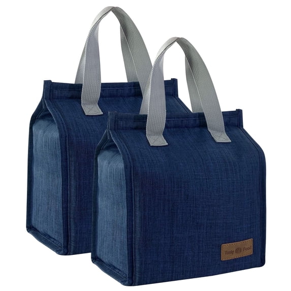 Mziart 2 Pack Lunch Bag, Insulated Lunch Box for Women Men Work Office Picnic, Reusable Small Lunch Tote Bento Cooler Bag Lunchbox Containers, Blue