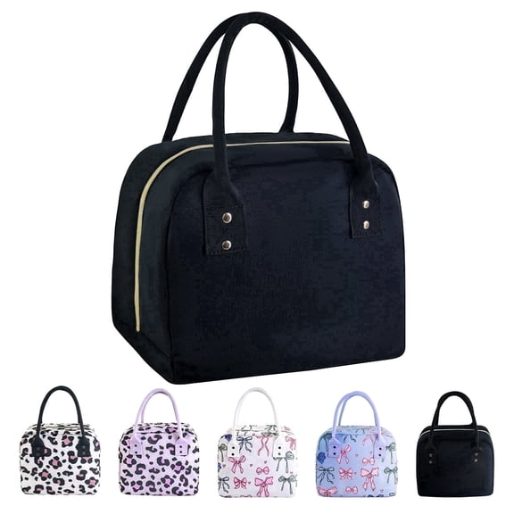 Mziart Black Lunch Bag Insulated Lunch Box for Women Men Work Picnic, Reusable Lunch Tote Cooler Bag