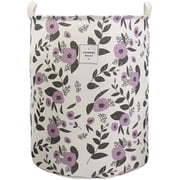 Mziart Collapsible Laundry Basket, Cute Floral Printing Laundry Hamper Nursery Storage Basket for Girls Kids Baby Toy Bin Dirty Clothes BasketPurple