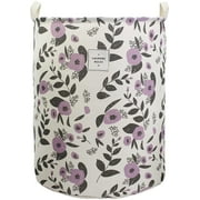 Mziart Collapsible Laundry Basket, Cute Floral Printing Laundry Hamper Nursery Storage Basket for Girls Kids Baby Toy Bin Dirty Clothes Basket(Purple)