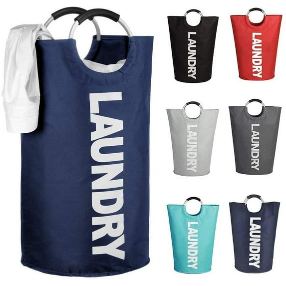 Mziart Collapsible Laundry Basket with Padded Handles, 90L Large Fabric Laundry Hamper Foldable Dirty Clothes Hamper Storage Basket for Bedroom Bathroom Nursery Laundry Room Organization (Dark Blue)