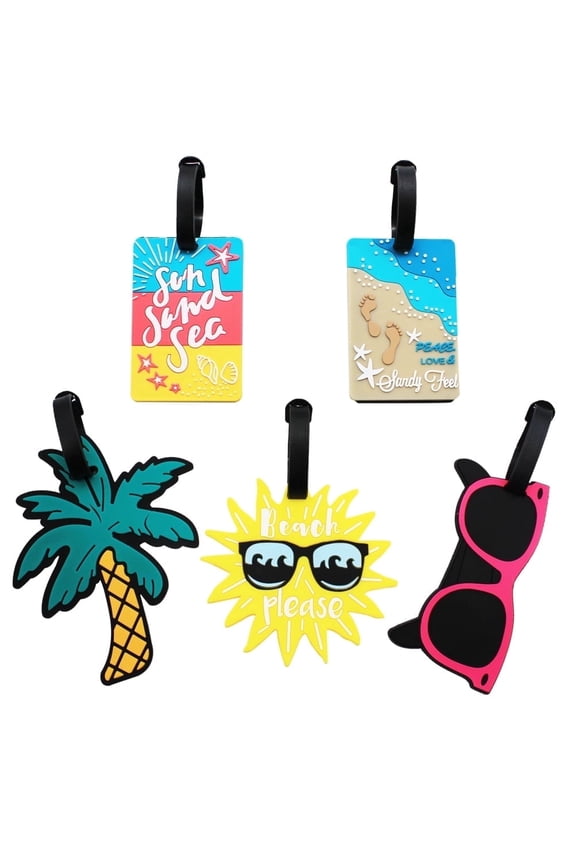 Cute Luggage Tags for Suitcases Women Men Kids, 5 Pack Tropical Summer Beach Luggage Tag Holder TSA Approved Holiday Travel Bag Tags Suitcase Tags Identifiers Travel Essentials