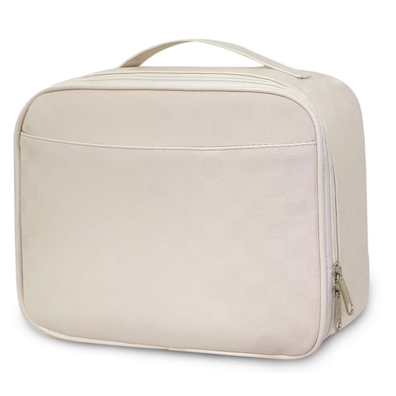 Mziart Insulated Lunch Bag for Women, Cute Bento Lunch Box Containers Reusable PU Leather Portable Lunch Tote Lunch Cooler for Work Picnic Travel (Beige White)