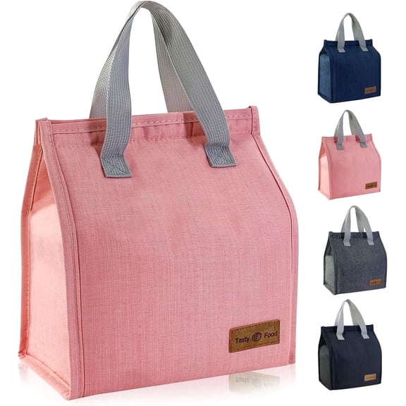 Mziart Lunch Bag, Insulated Lunch Box for Women Men, Minimalist Small Lunch Tote Reusable Lunch Box Containers Thermal Bento Cooler Bag for Work Office Picnic or Travel (Pink)