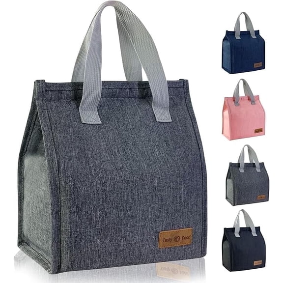 Mziart Lunch Bag, Insulated Lunch Box for Women Men, Simple Small Lunch Tote Reusable Lunch Box Containers Thermal Bento Cooler Bag for Work Office Picnic or Travel (Gray)