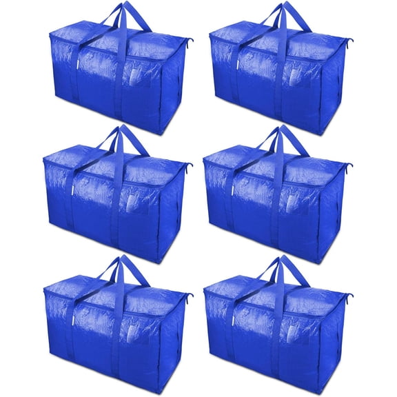 Mzmaxy 6 Pack Extra Large Moving Bags with Zippers & Carrying Handles, Heavy-Duty Storage Tote Moving Boxes for Space Saving