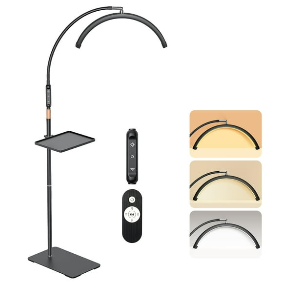 Mznoo Lash Light, Half Moon Lamp with Tool Tray, LED Floor Lamp for Eyelash Extensions, Nail Art, Tattoo Art and Skincare, Adjustable Color Modes and Flexible Gooseneck (Black) C80