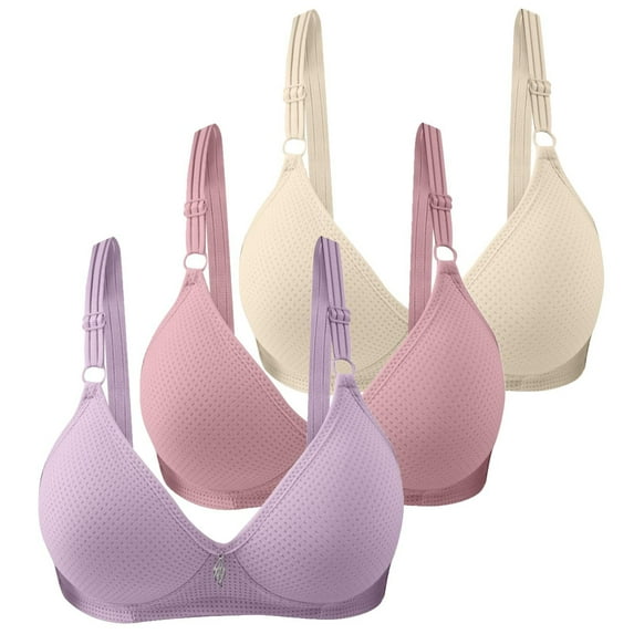Mzoazpie 3Pc Women's Solid Color Bra for Women Cute Cup Gathered Breathable Womens Wireless Bra Side Fold Adjustable Shoulder Womens Bras No Underwire Full Coverage Strap Large Bra Underwear