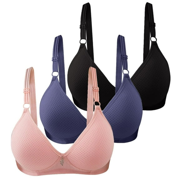 Mzoazpie 3Pc Women's Solid Color Women S Bras Cute Cup Gathered Breathable Women Bras Plus Size Cute Side Fold Adjustable Shoulder Womens Bras Comfortable Push Up Strap Large Bra Underwear