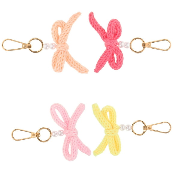 LOLIPPYY Elegant Multi Color Knitted Bow Keychains for Decoration Durable Crochet Keyring with Imitation Size 4pcs