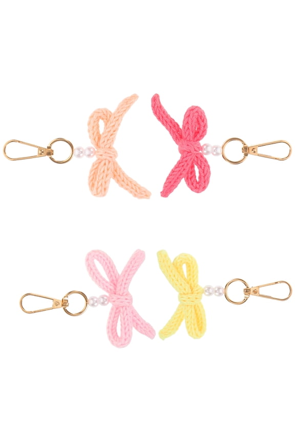 LOLIPPYY Elegant Multi Color Knitted Bow Keychains for Decoration Durable Crochet Keyring with Imitation Size 4pcs