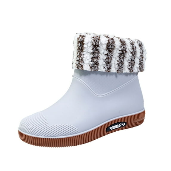 Mzoazpie Women's Rain Boots, Waterproof Non- Ankle-High Winter Warm Boots, Solid Color Print Shoes Outdoor