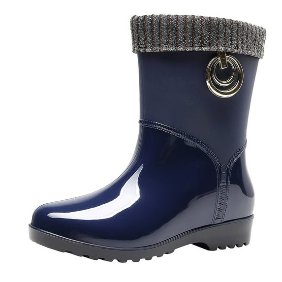 Mzoazpie Women's Rain Boots, Waterproof Non- Ankle-High Winter Warm Boots, Solid Color Print Shoes Outdoor