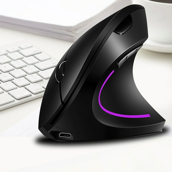 N 2.4G Wireless Vertical Mouse Rechargeable Upright Ergonomic Mouse 3 Adjustable Movement Speed Levels RGB Flowing Light Plug N Play, White