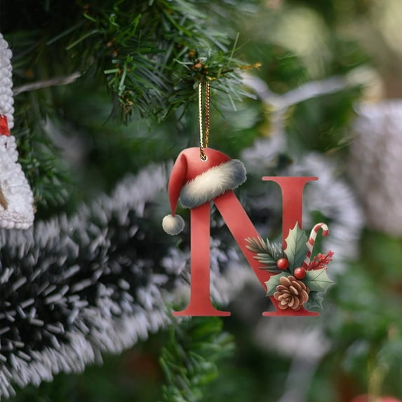 (N)26 Letters Christmas Tree Decoration Pendant Christmas Tree Ornaments Personalized Christmas Decoration Xmas Tree Hanging Decor Feature for Christmas Tree DIY Craft Christmas