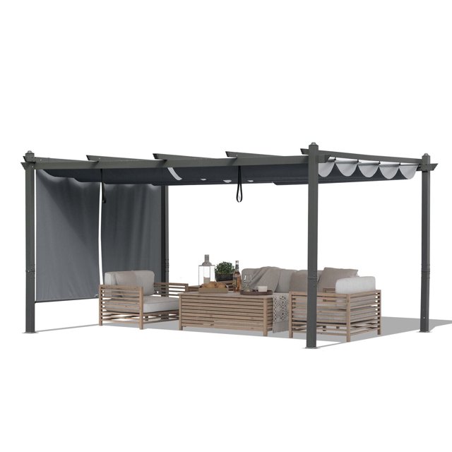 N/A 12x14 ft. Aluminum Patio Pergola w/Sun Shade Cover and Retractable