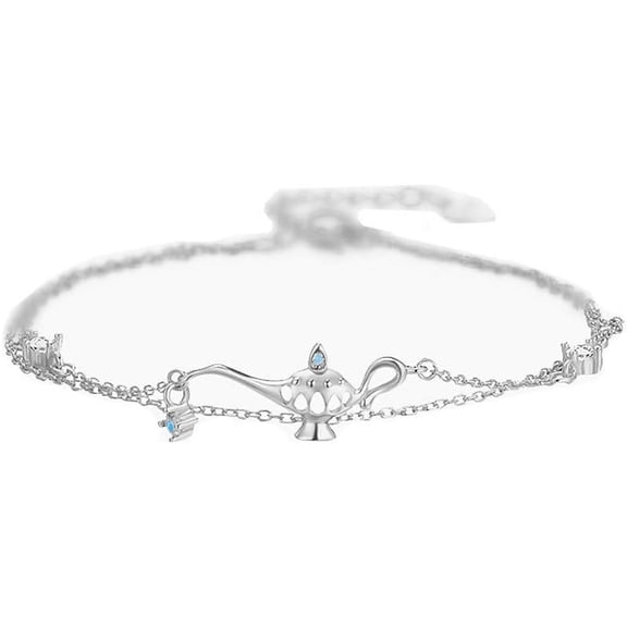 N+A Cute Layered Aladdin Genie Lamp Bracelet for Women Girls Sterling Silver Crystal Charms Hand Chain Trendy Christmas Party Holiday Jewelry BFF for Mom Daughter