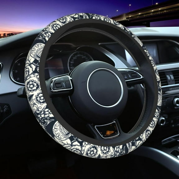 N/A Flower Day of The Dead Skull Car Steering Wheel Cover 15 Inch Universal Anti-Slip Auto Decor Protector for Women Men Automotive Accessories Flower Day Of The Dead Skull