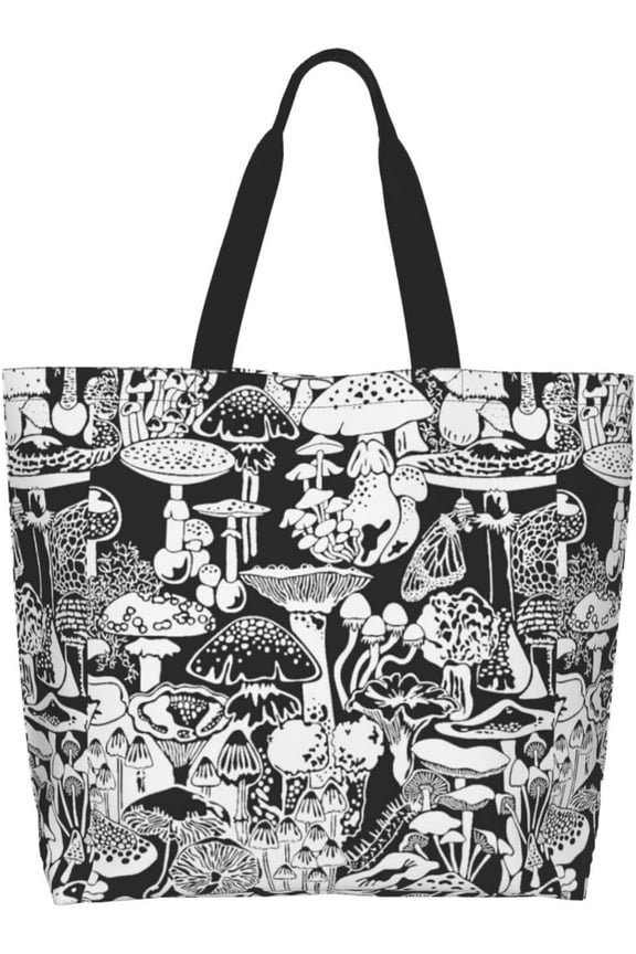 Mushroom Plants Canvas Grocery Tote Bag Handbag Shoulder Bag for Shopping, Beach, Gym - 15.7in X 19.7in X 5.9in Mushroom 05
