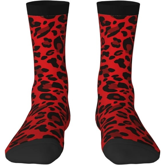 N/A Red Leopard Pattern Print Adult Athletic Crew Socks Men Women Long 7-8.3 In 18-21cm