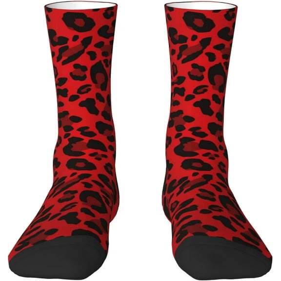 N/A Red Leopard Pattern Print Adult Athletic Crew Socks Men Women Long 7-8.3 In 18-21cm