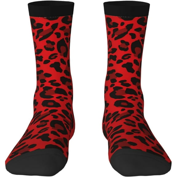 N/A Red Leopard Pattern Print Adult Athletic Crew Socks Men Women Long 7-8.3 In 18-21cm