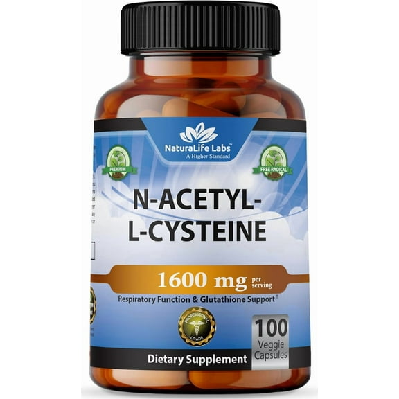 N-Acetyl-L-Cysteine (NAC) 1600 mg Immune Support & Antioxidants*, Free-Radicals, Free Form - 100 Veggie Capsules