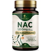 N-Acetyl-L-Cysteine NAC Supplement - 1200mg Free-Form NAC - Powerful Antioxidant Fights Free-Radicals - Daily Immune, Liver & Respiratory Support - Vegan, Gluten Free, Bottled in USA - 60 Capsules