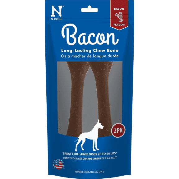 N-Bone The Original Dried Long-Lasting Dental Chew Bone, Bacon Flavor, 2 Count, Medium/Large Breeds