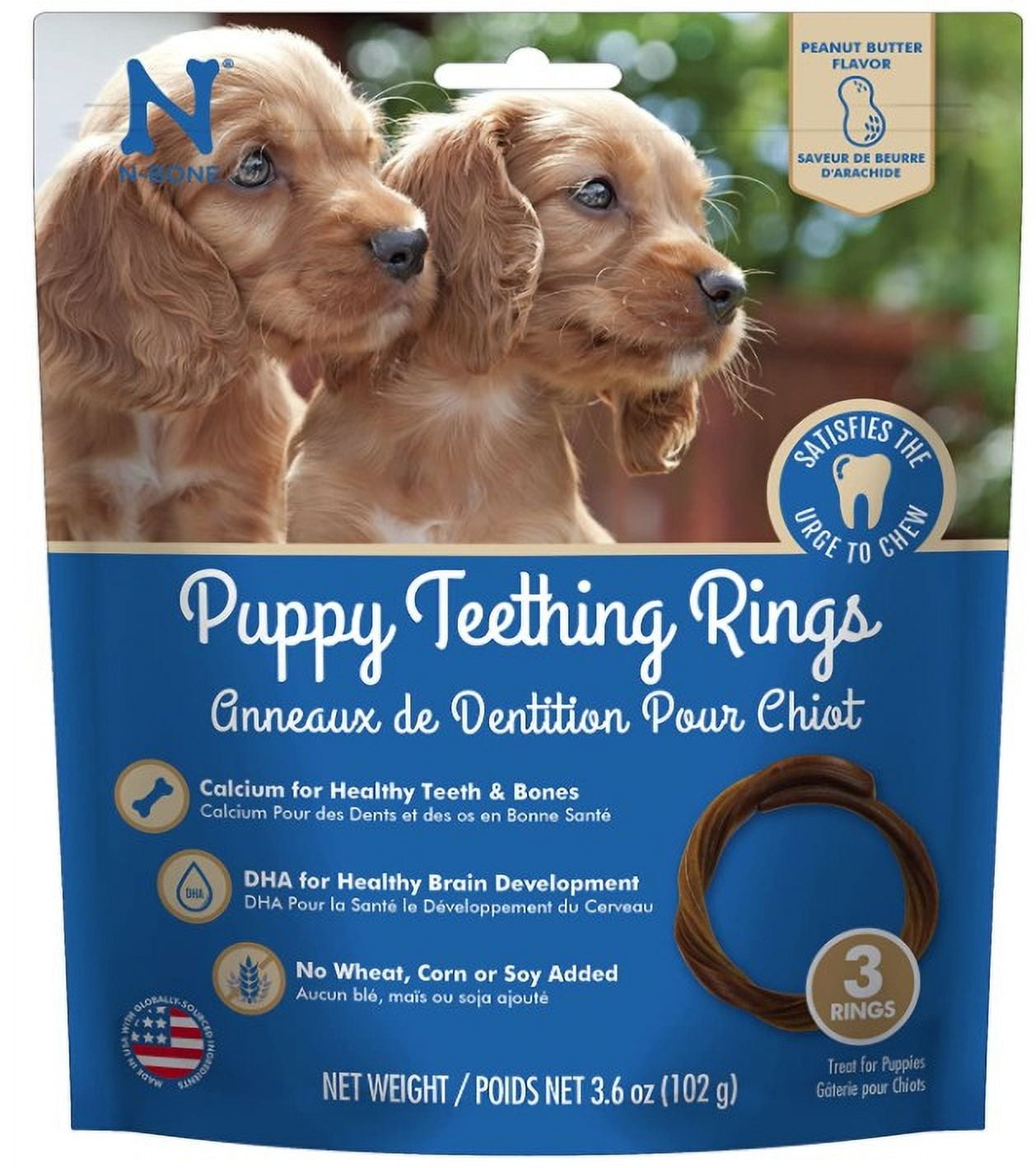 N-Bone Dental Treat Puppy Teething Rings Peanut Butter 3pk 3.6 oz