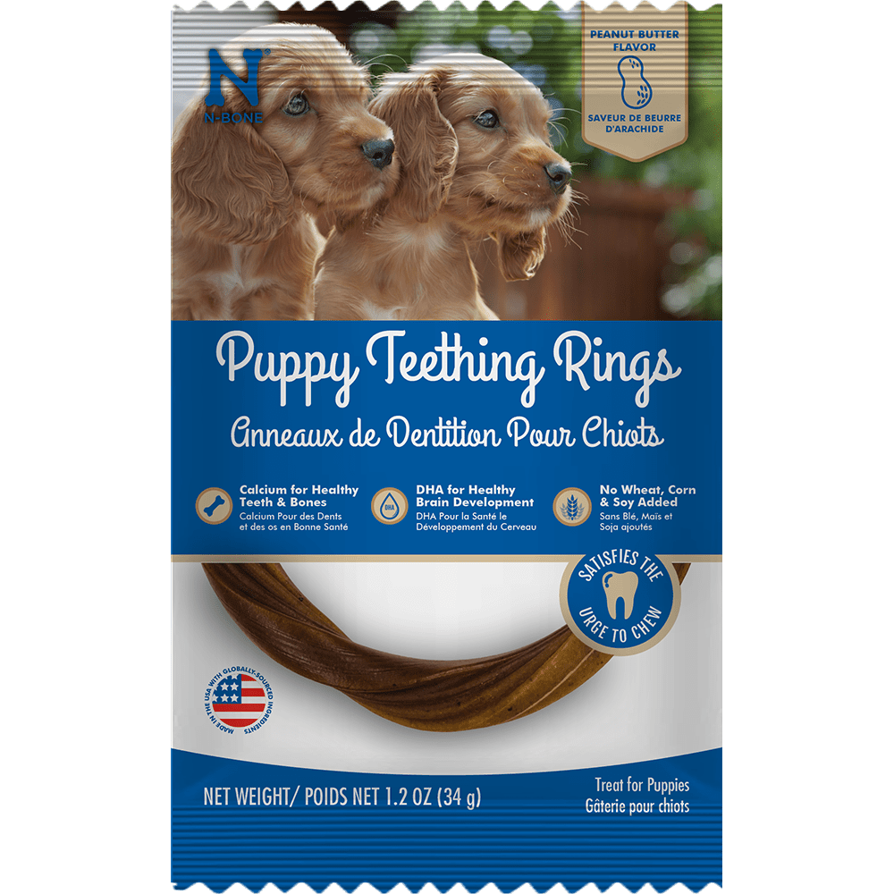 N-Bone Dental Treat Puppy Teething Rings Peanut Butter SINGLES IW 1.2 oz
