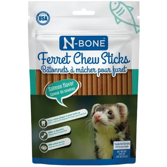 N-Bone Ferret Chew Sticks with Salmon Flavor | All-Natural Soft Treats for Healthy Teeth Coat