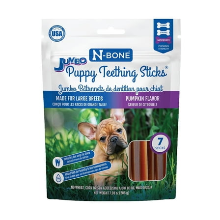 N-Bone Jumbo Puppy Teething Sticks, Dried Chew Sticks for Puppy Dogs, Pumpkin Flavor 7 Count, 7.28 oz, for Medium and Large Dogs, Natural & Safe Alternative to Plastic Chew Toys, Made in USA