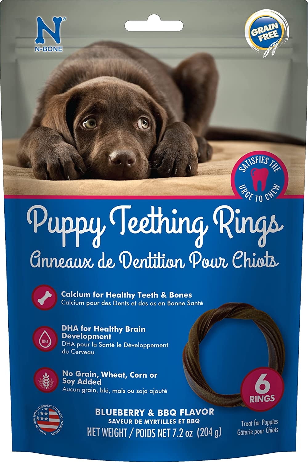 N-Bone Puppy Teething Ring Blueberry and BBQ Flavor [Dog Natural Treats, USA Dog Treats, Dog Top Sellers, N-Bone, Dog Supplies] 6 count
