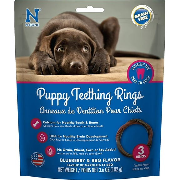 N-Bone Puppy Teething Ring Blueberry and BBQ Flavor [Dog Natural Treats, USA Dog Treats, N-Bone, Dog Supplies] 3 count