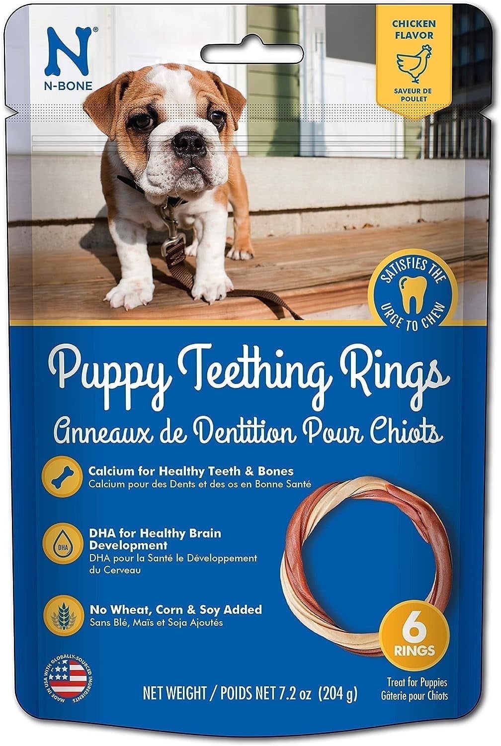 N-Bone Puppy Teething Ring, Dried Chews for Dogs, Chicken Flavor, 6-count, 7.2 oz