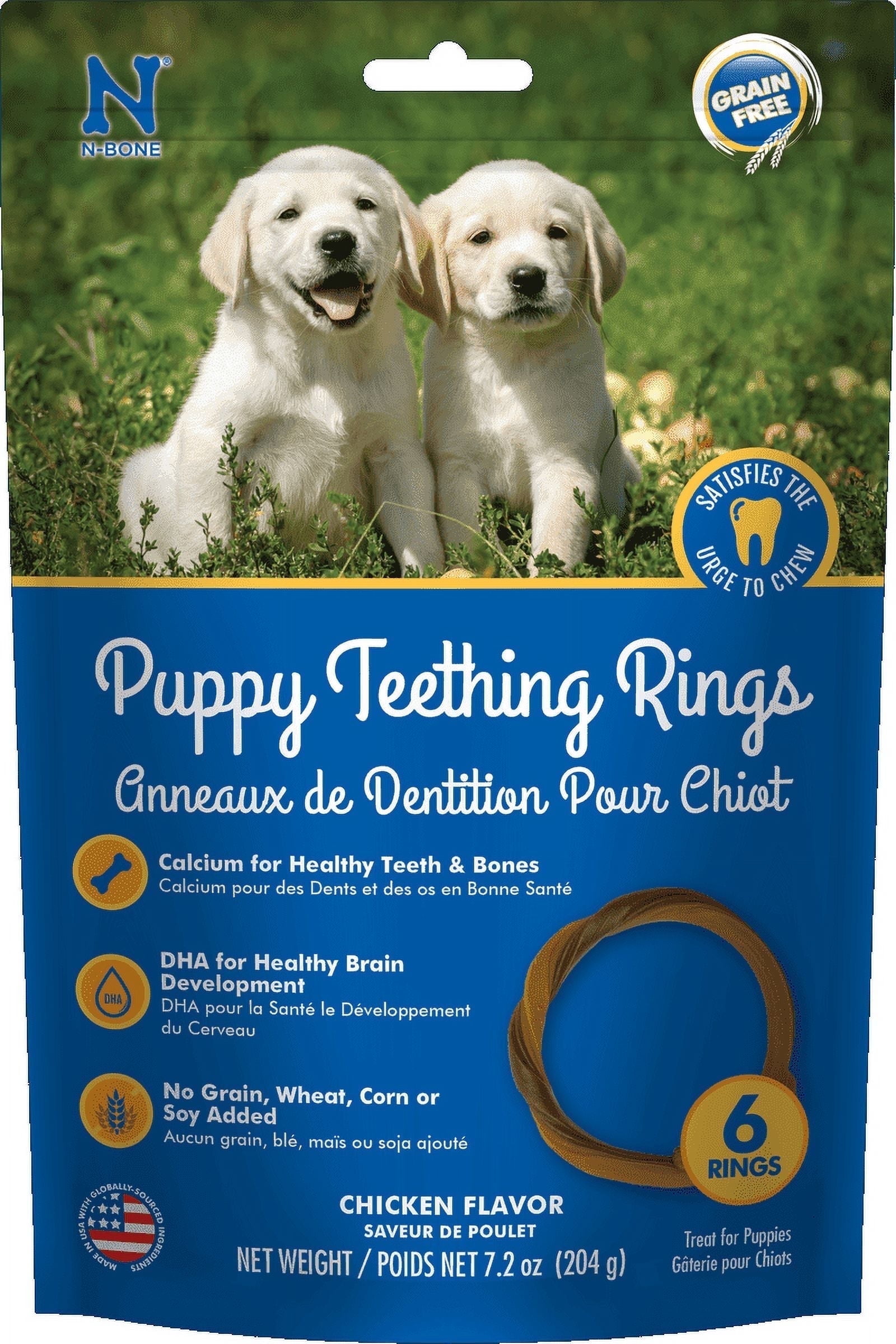 N-Bone Puppy Teething Rings, Dried Chew Rings for Puppy Dogs, Chicken Flavor, 6 rings, 7.2 oz, for Small and Large Dogs, Grain-Free, Natural Puppy Chew Toys Alternative for Teething Discomfort