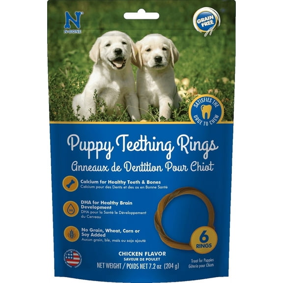 N-Bone® Puppy Teething Rings, Dried Chew Rings for Puppy Dogs, Chicken Flavor, 6 rings, 7.2 oz,  for Small and Large Dogs, Grain-Free, Natural Puppy Chew Toys Alternative for Teething Discomfort