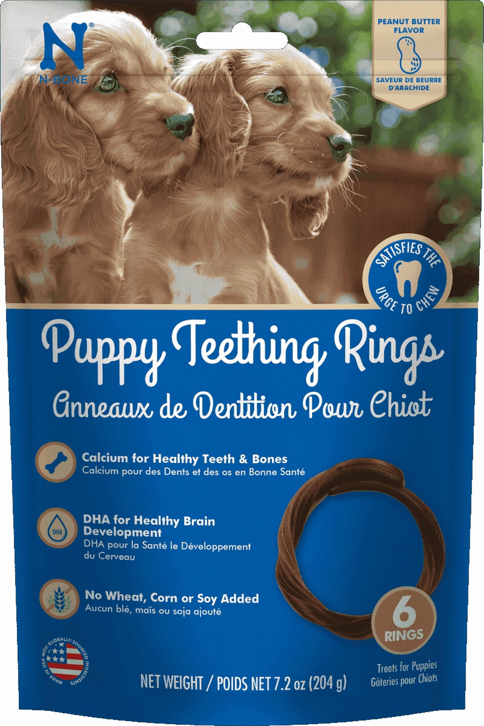 N-Bone Puppy Teething Rings, Dried Chew Rings for Puppy Dogs, Peanut Butter Flavor, 6 rings, 7.2 oz, for Small and Large Dogs, Natural Puppy Chew Toys Alternative for Teething Discomfort