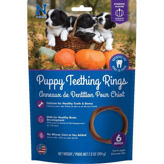 N-Bone Puppy Teething Rings for Puppies, Pumpkin Flavor Dog Dental Treats, Dental Chews for Dogs, Clean Teeth Dog Treats, Teething Relief for Puppies, 6 Count 7.2 oz
