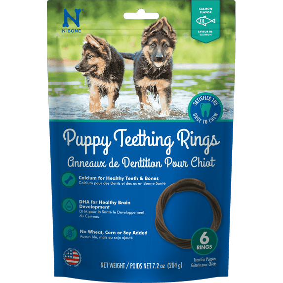 N-Bone Puppy Teething Rings Salmon Flavor Dog Treat, 6 rings per bag, 7.2-oz - Natural Puppy Chew Toys Alternative for Teething Discomfort - Small and Large Dogs